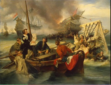 Willem van de Velde Sketching a Sea Battle Oil Paintings